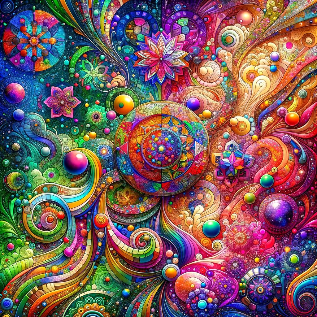 Psychedelic Mosaic of Geometric and Cosmic Shapes