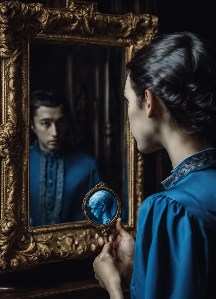 Faceless Person's Mirror Reflection in Photorealistic Style