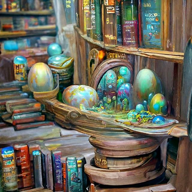 Fantasy Library with Hidden Pastel Easter Eggs