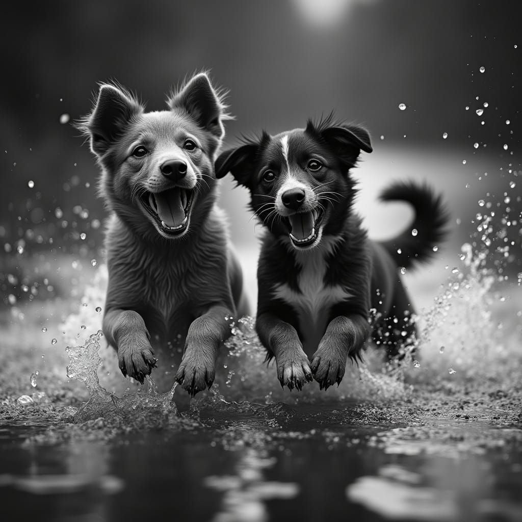 Joyful Canine Friends in Monochromatic Play