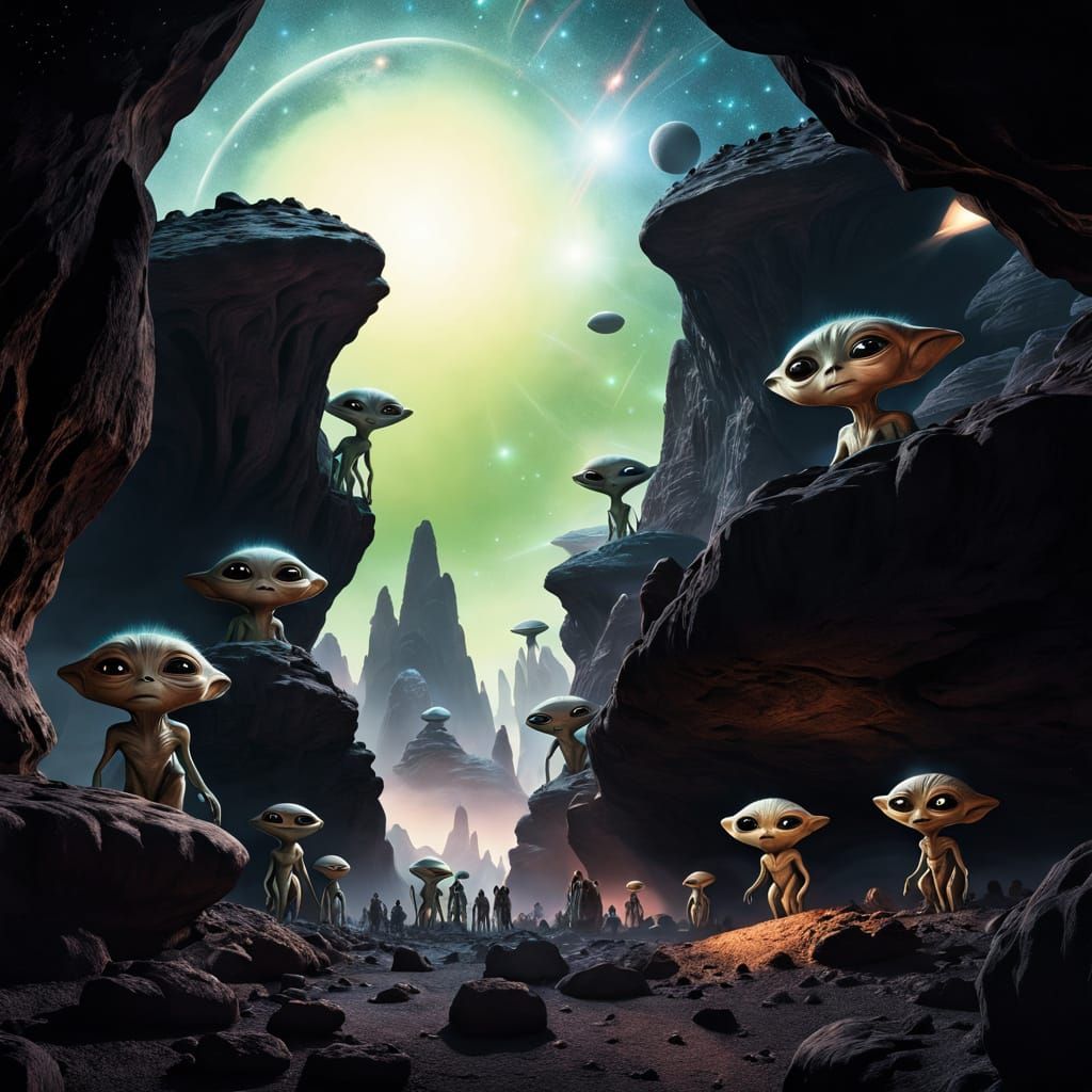 Realistic Science Fiction Scene with Alien Gathering