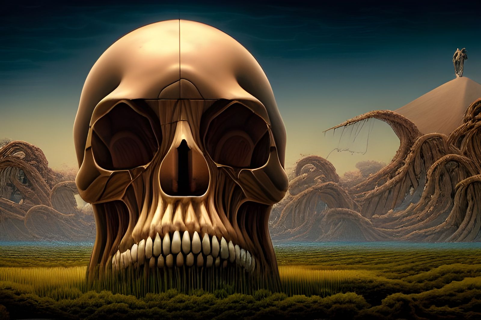 Surreal Psychosphere with Gigantic Skull: Horror Art