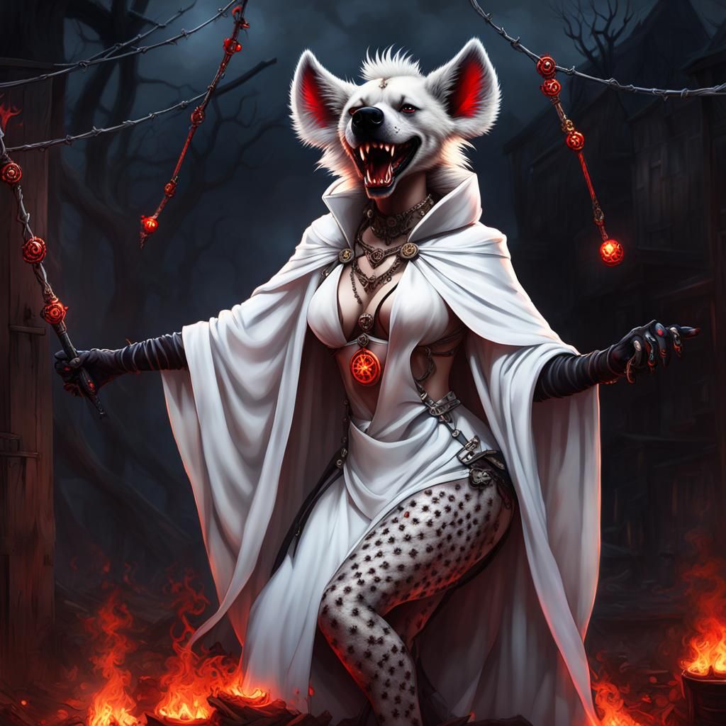 Anthro Hyena Casting Spells in Dark Carnival Style