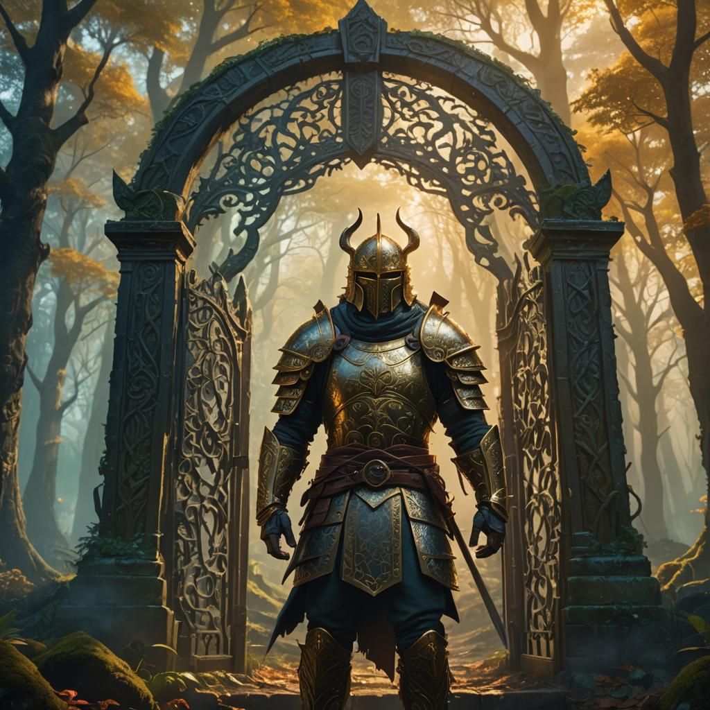 Mystical Gate Guardian in Fantasy Forest Concept Art