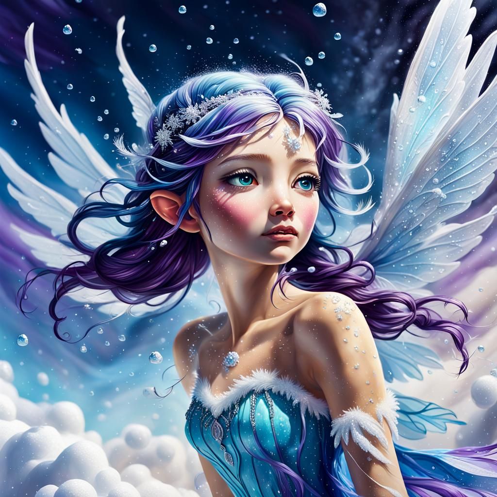 Whimsical Snow Fairy in Hyper-Realistic Splash Art
