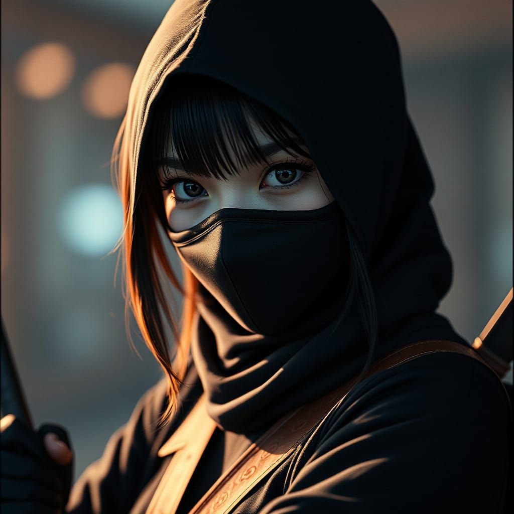 Ethereal Anime Ninja in Cinematic Film Still