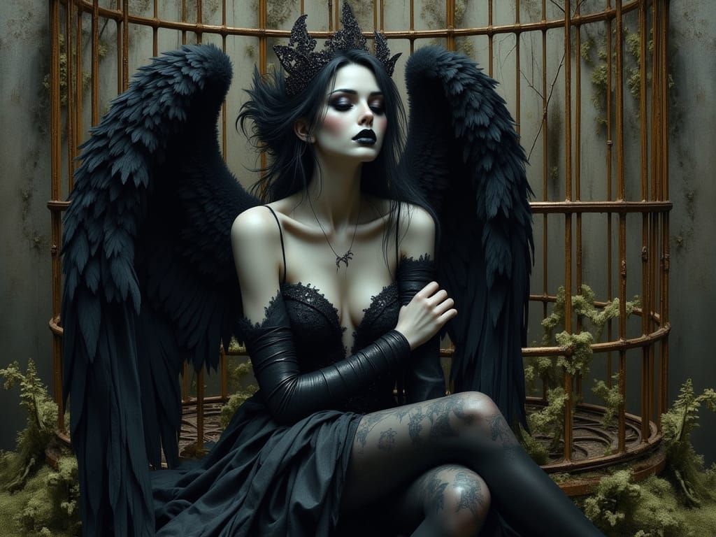 A Mysterious Angel in a Gothic Bird Cage