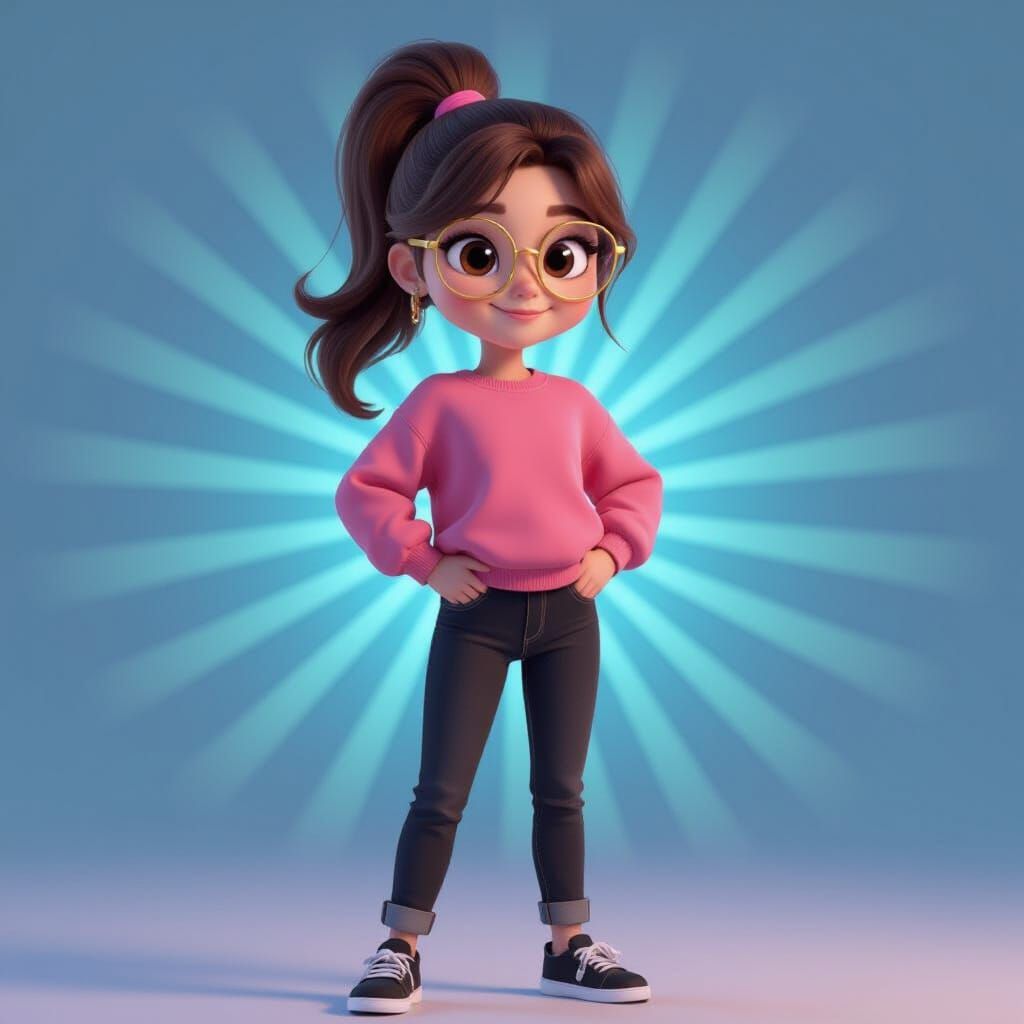 Young Girl in Pink Sweatshirt, 3D Pixar Style