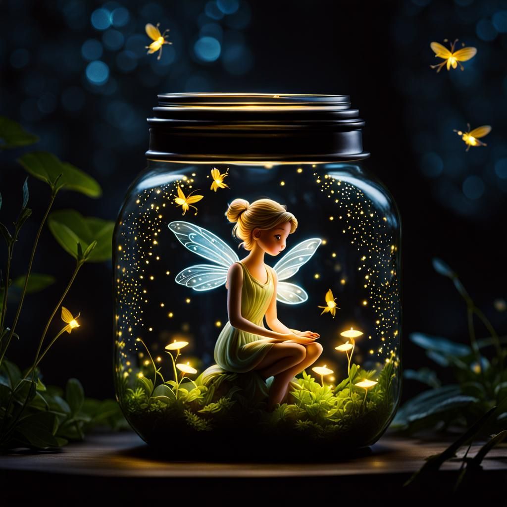 Glowing Fairy Imprisoned in Firefly Jar