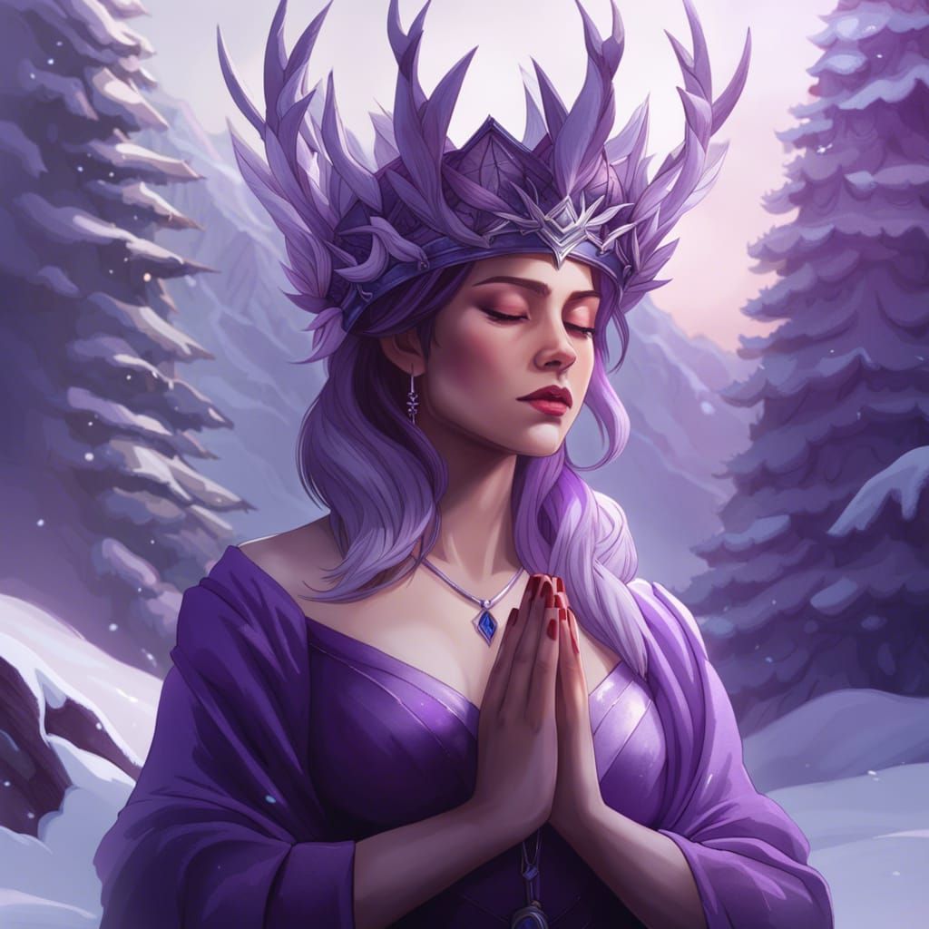 Demonic Crown Prayer Pose in Artgerm and WLOP Style