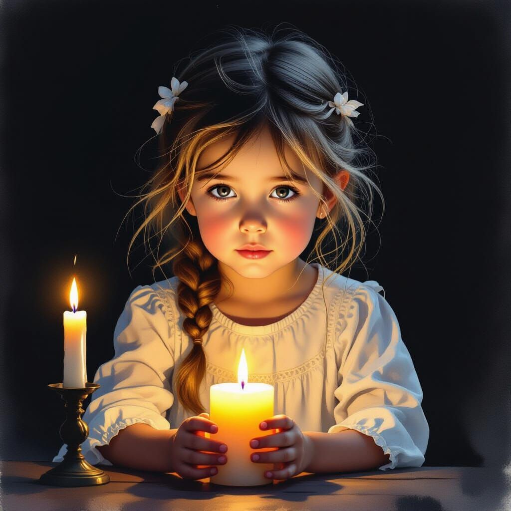 Hyperrealistic Portrait of Girl in Candlelight