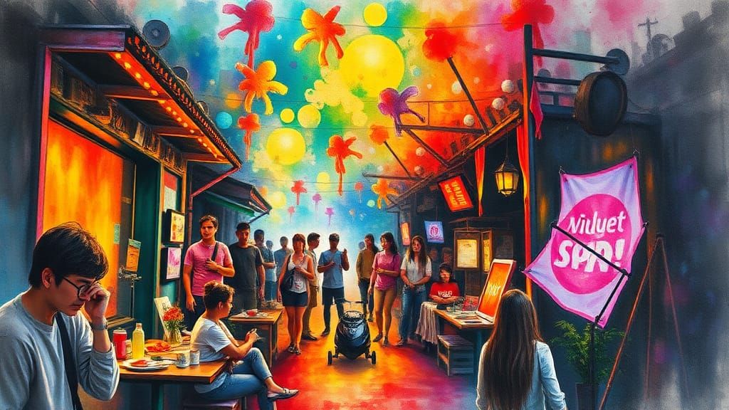 Vibrant Scene with Beautiful Lighting in Watercolour Style