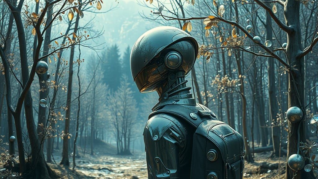 Traveler's Reflections in a Sci-Fi Forest