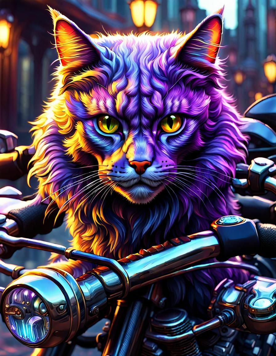 Cat-faced Motorcyclist: Dark Fantasy Concept Art