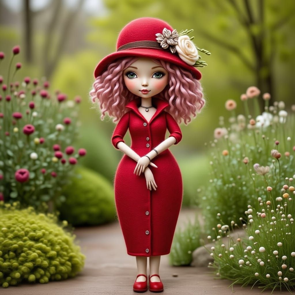 Lenci Doll Girl in Sunlit Garden with Pastel Curls