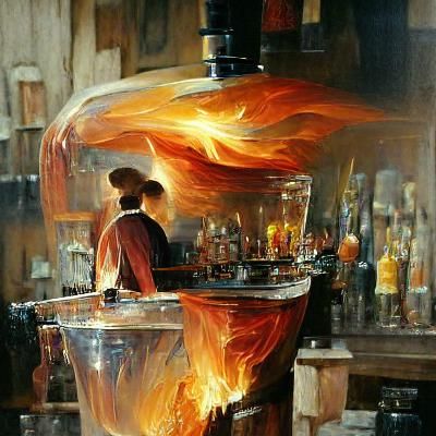 Fiery Bartender in Oil Painting Style