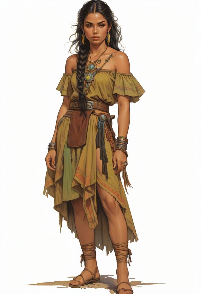 Polynesian Mexican Woman in 1860 Costume, Sci-Fi RPG Charact...
