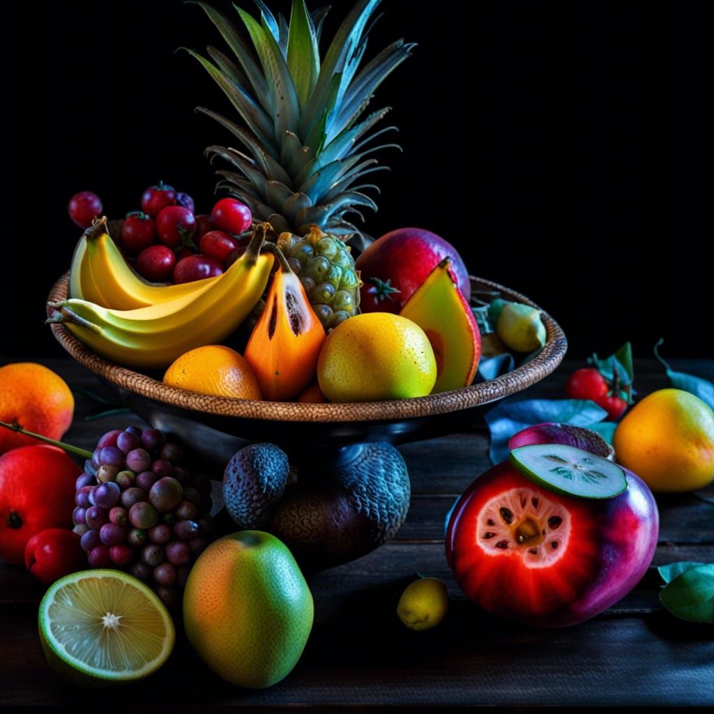Exotic Fruits Still Life in Hyperrealistic Style