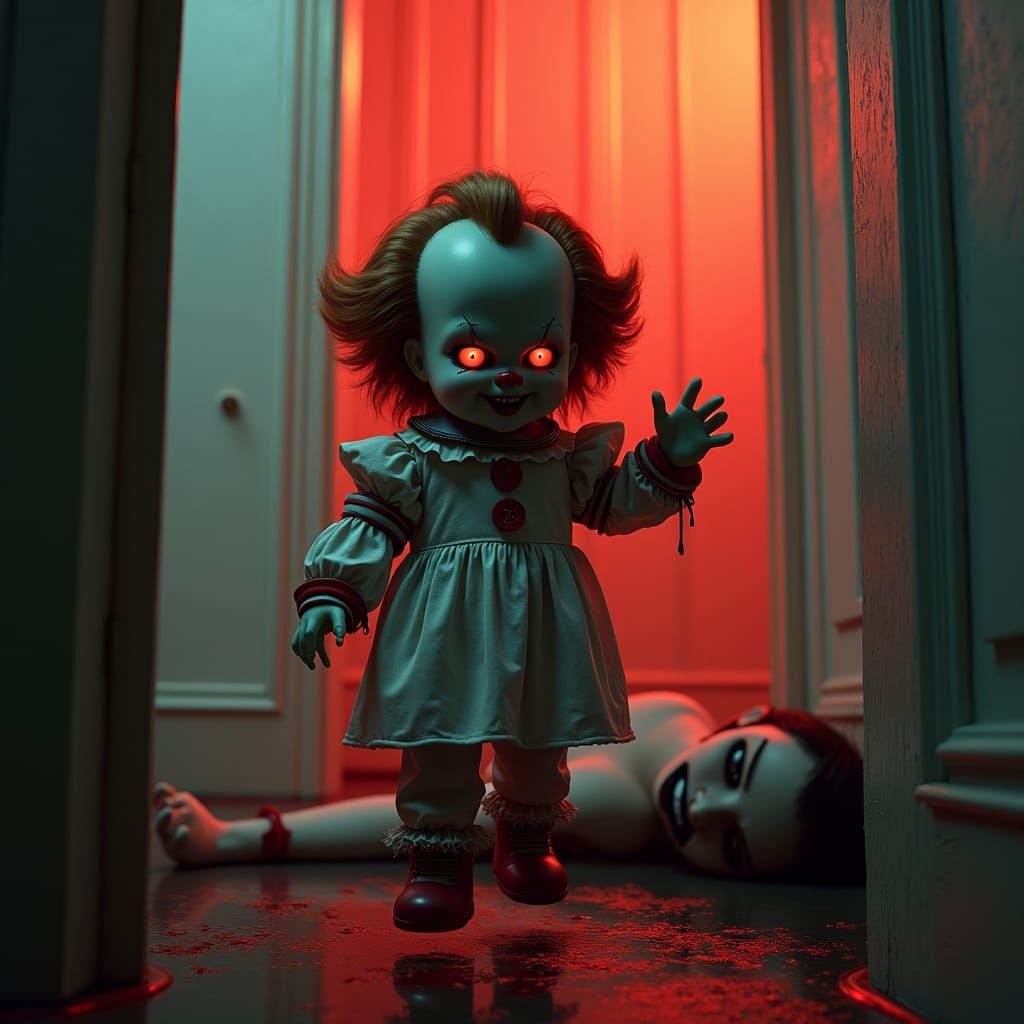 Creepy Doll Suspended Over Lifeless Scene