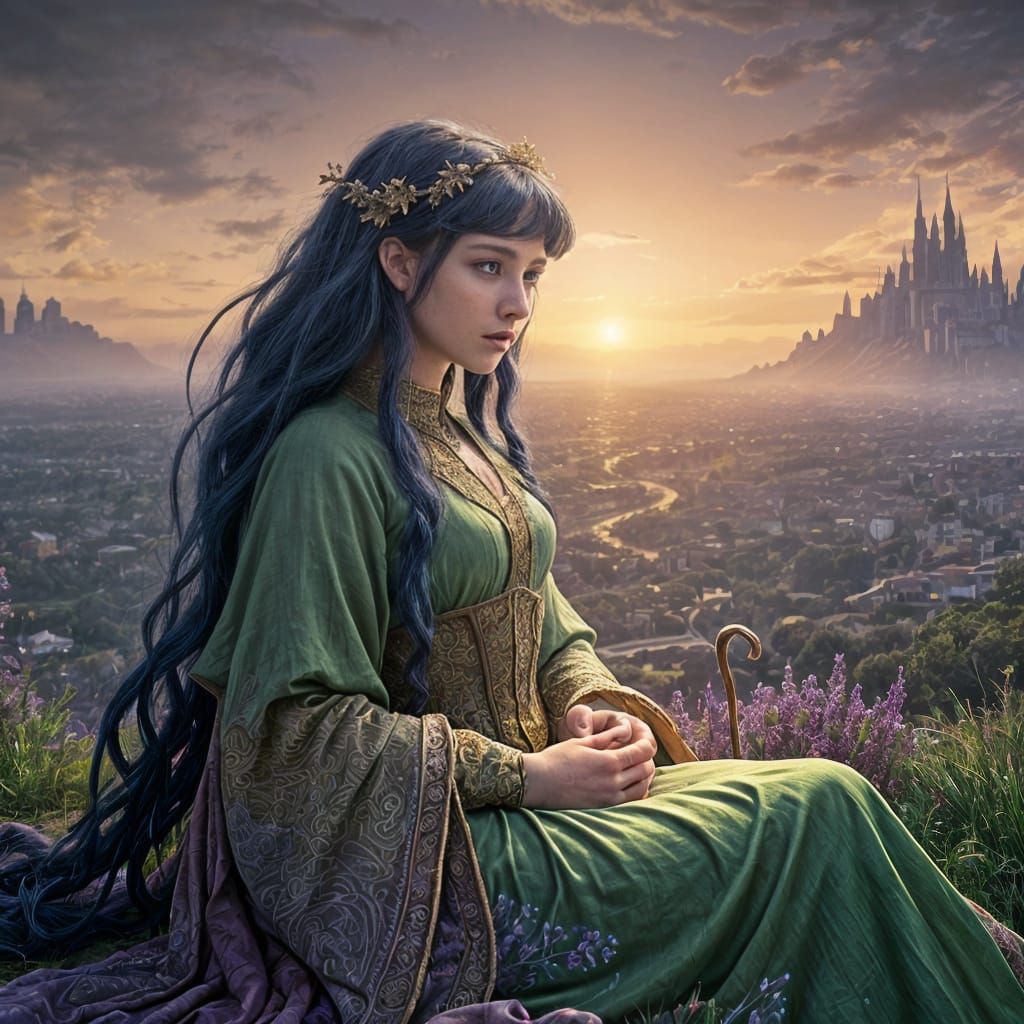 Eldritch Twilight Landscape with Kaleidoscopic Sky