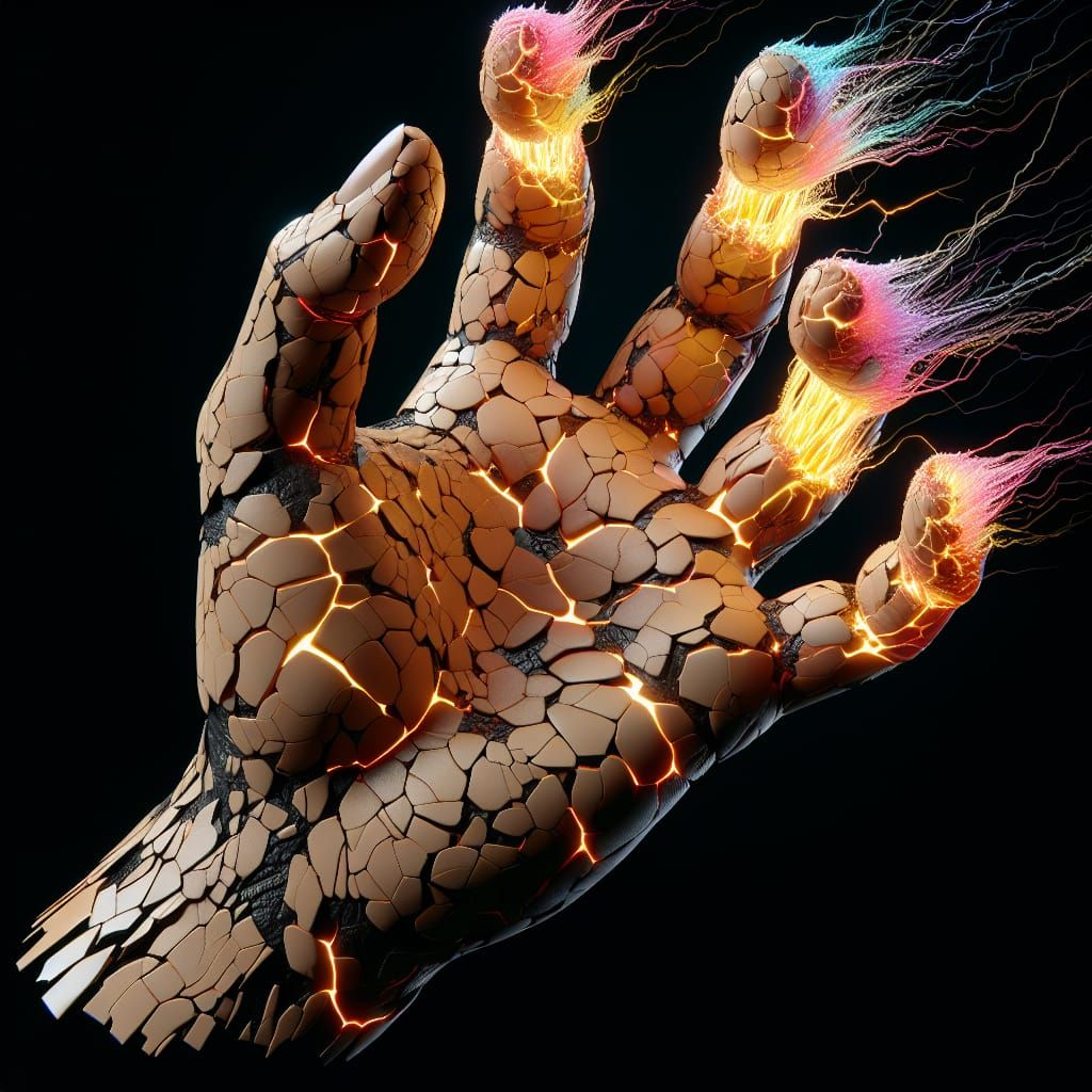 Hyperrealistic Cracked Eggshell Hand with Electricity