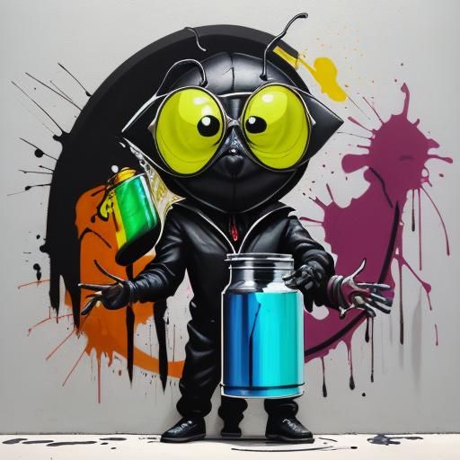 Man with Insect Eyes in Graffiti Art Style