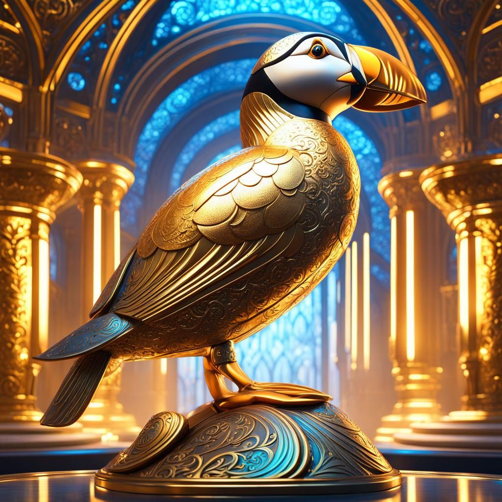 Golden Puffin Shines in Detailed Digital Art