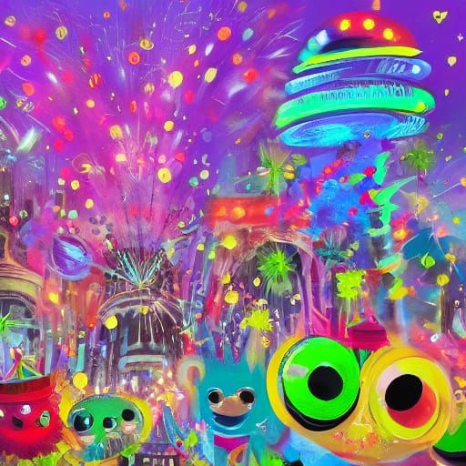 Whimsical Monsters Celebrate New Year's Eve With Fireworks