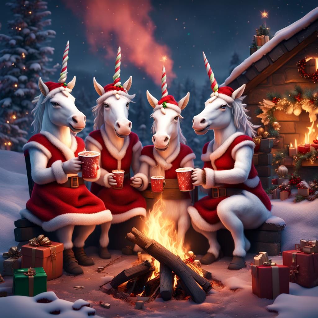 Unicorns Celebrate Christmas: A Matte Painting