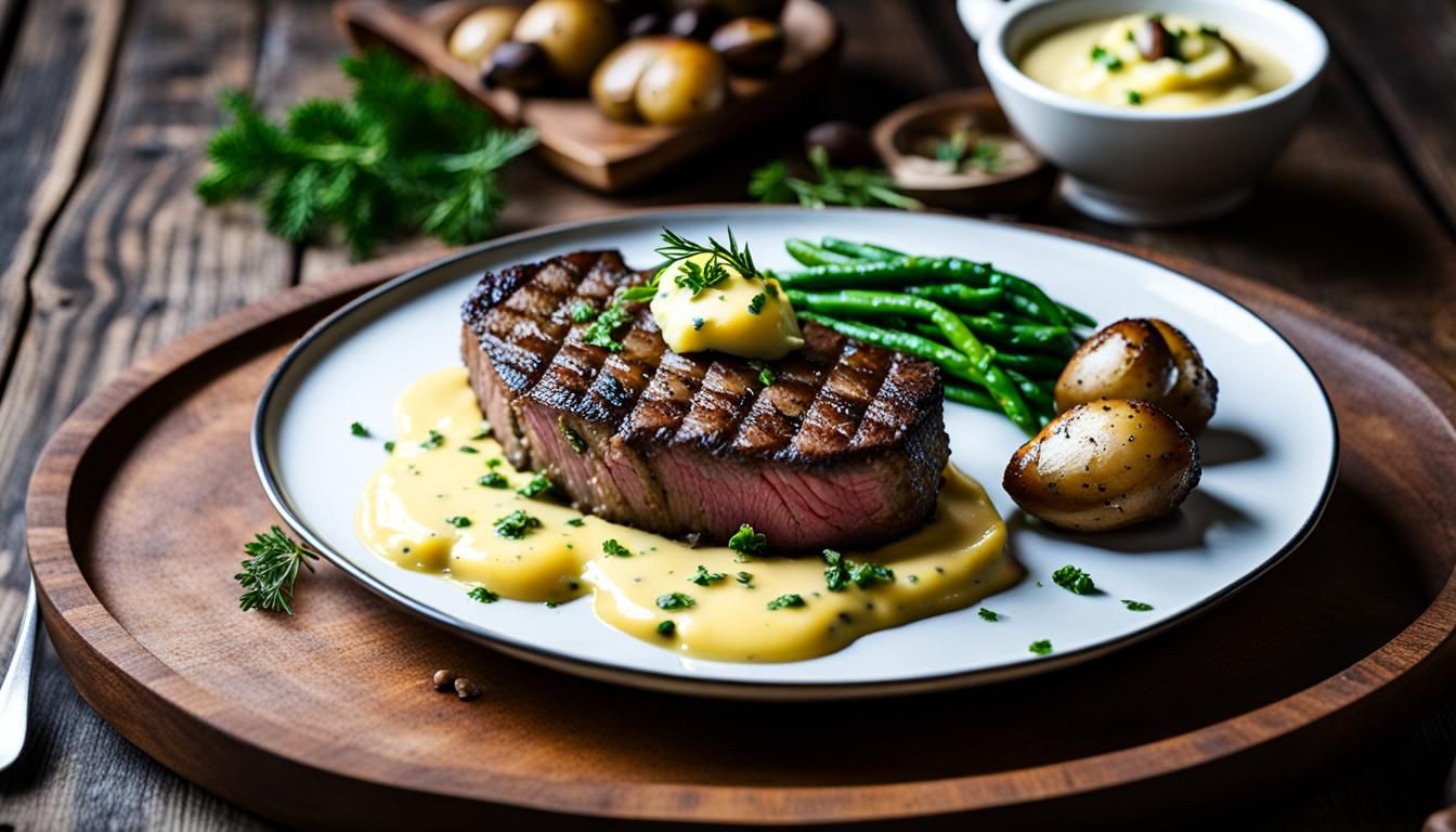 Rare Steak with Sautéed Potatoes and Mushrooms