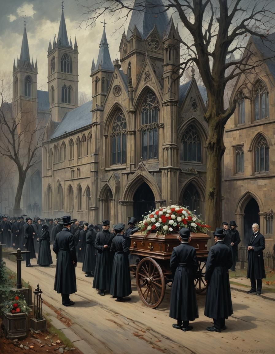 Gothic Victorian Funeral Oil Painting