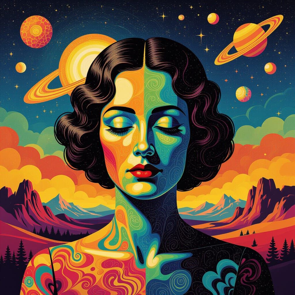 Psychedelic AI & Nature Fusion with Cosmic Textures