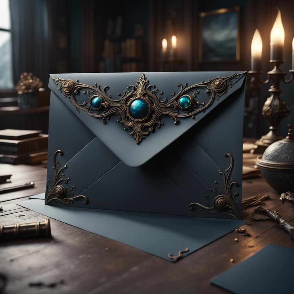 Black Envelope on Desk: Detailed Matte Painting