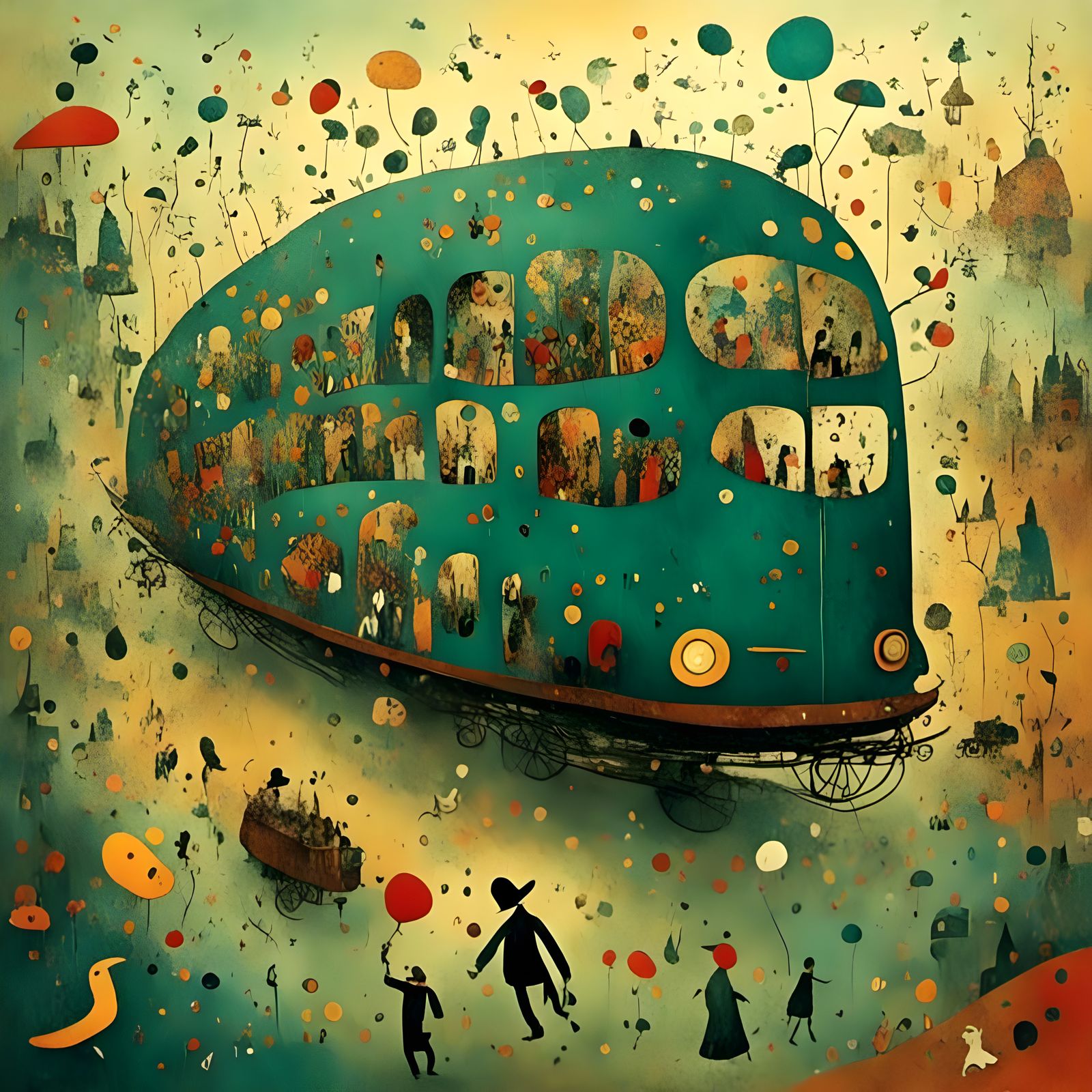 Manatee Figure Emerges from a Busy Bus in a Vibrant, Express...