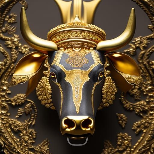Golden Bull Head in Detailed Matte Painting