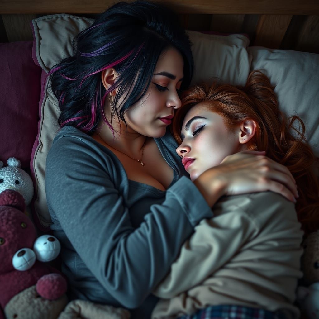 Women Share a Tender Kiss: Photographic Realistic Style