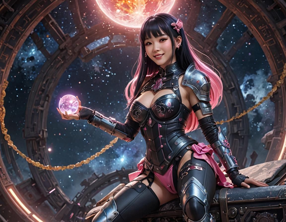 Anime Woman in Space Supernova, 3D Render