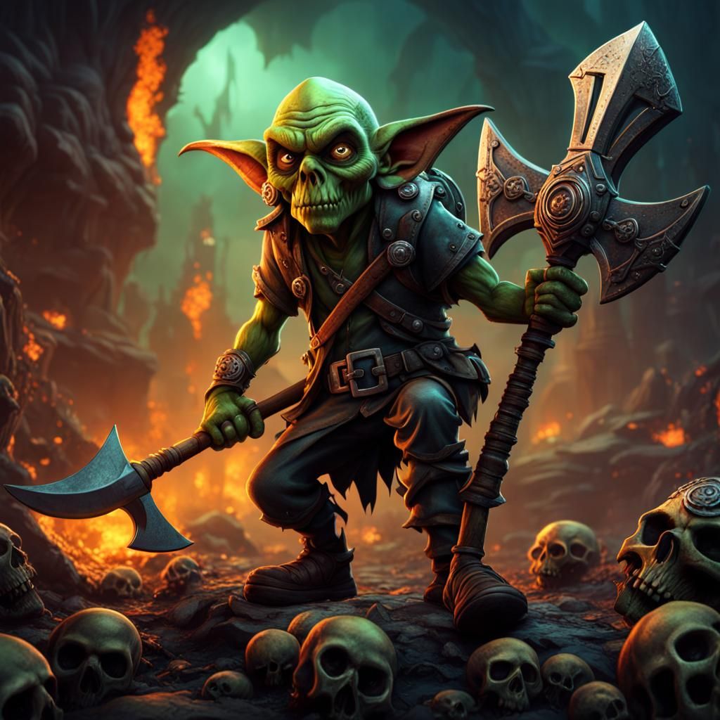 Grungy Goblin with Pickaxe in Cartoon Style