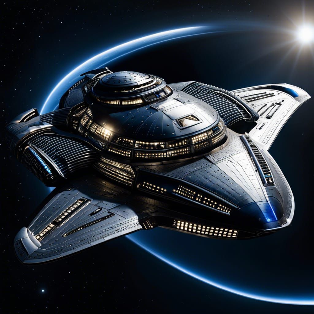 Star Trek Voyager Spaceship in Starry Sky