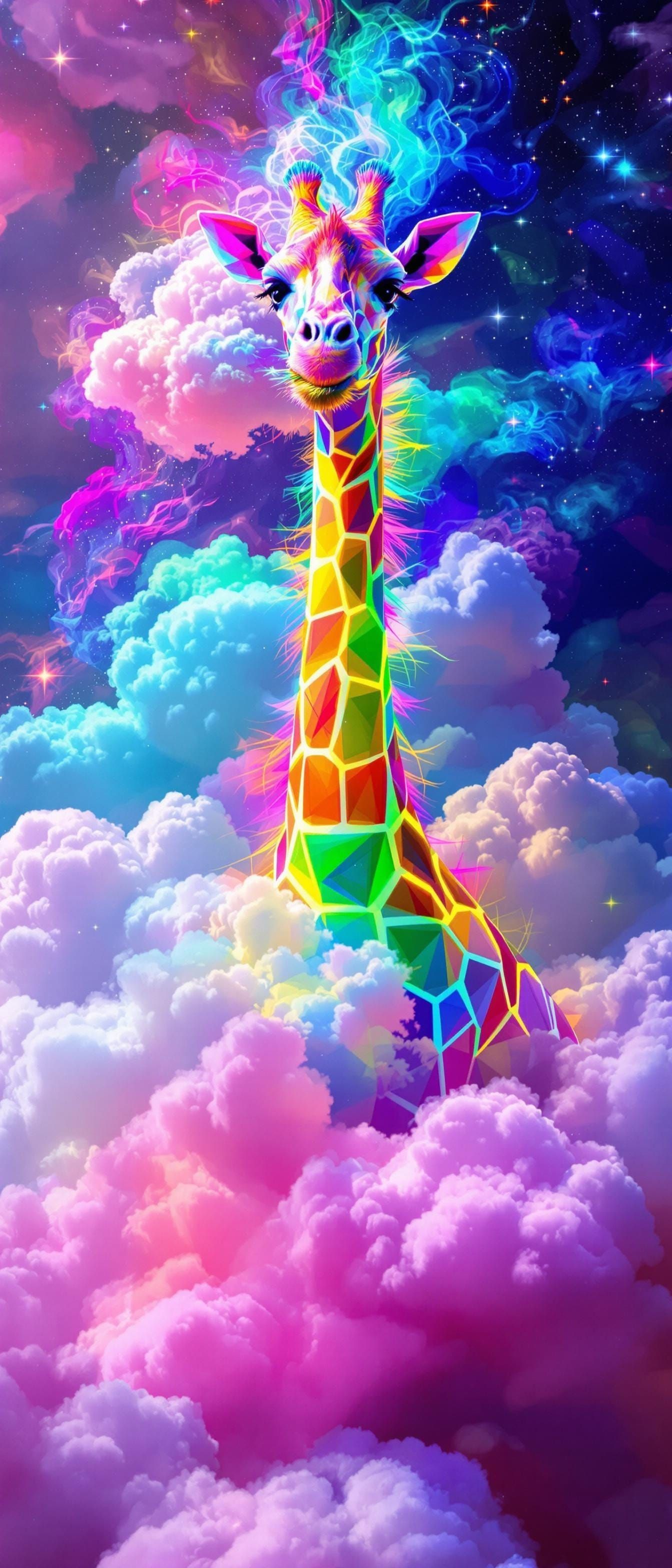 Neon Rainbow Giraffe Eats Fluffy Clouds in Psychedelic Dream...