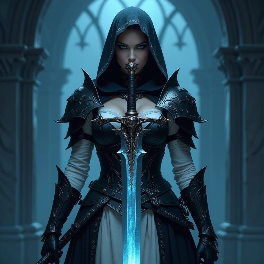 Gothic Longsword with Glowing Blade in Dark Fantasy