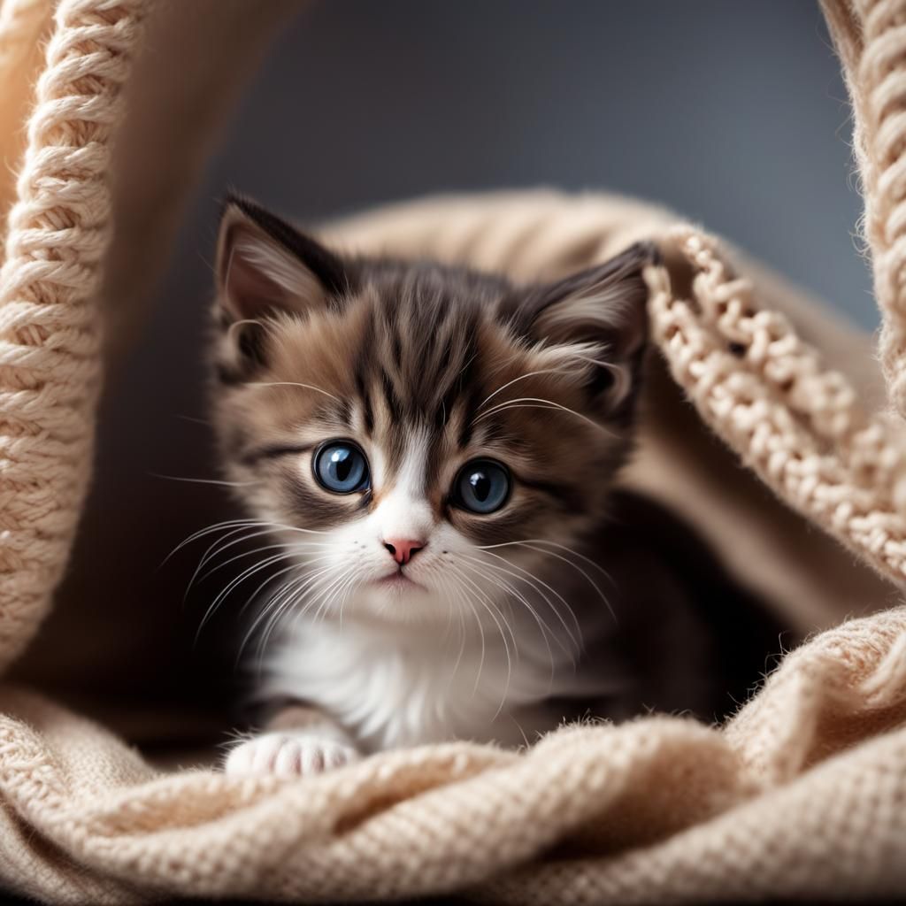 Chibi Kitten Hiding in Shelter Cage