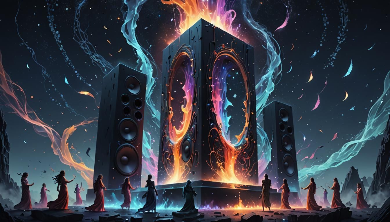 Ethereal Spirits Dance to Monolith Speaker: Digital Art