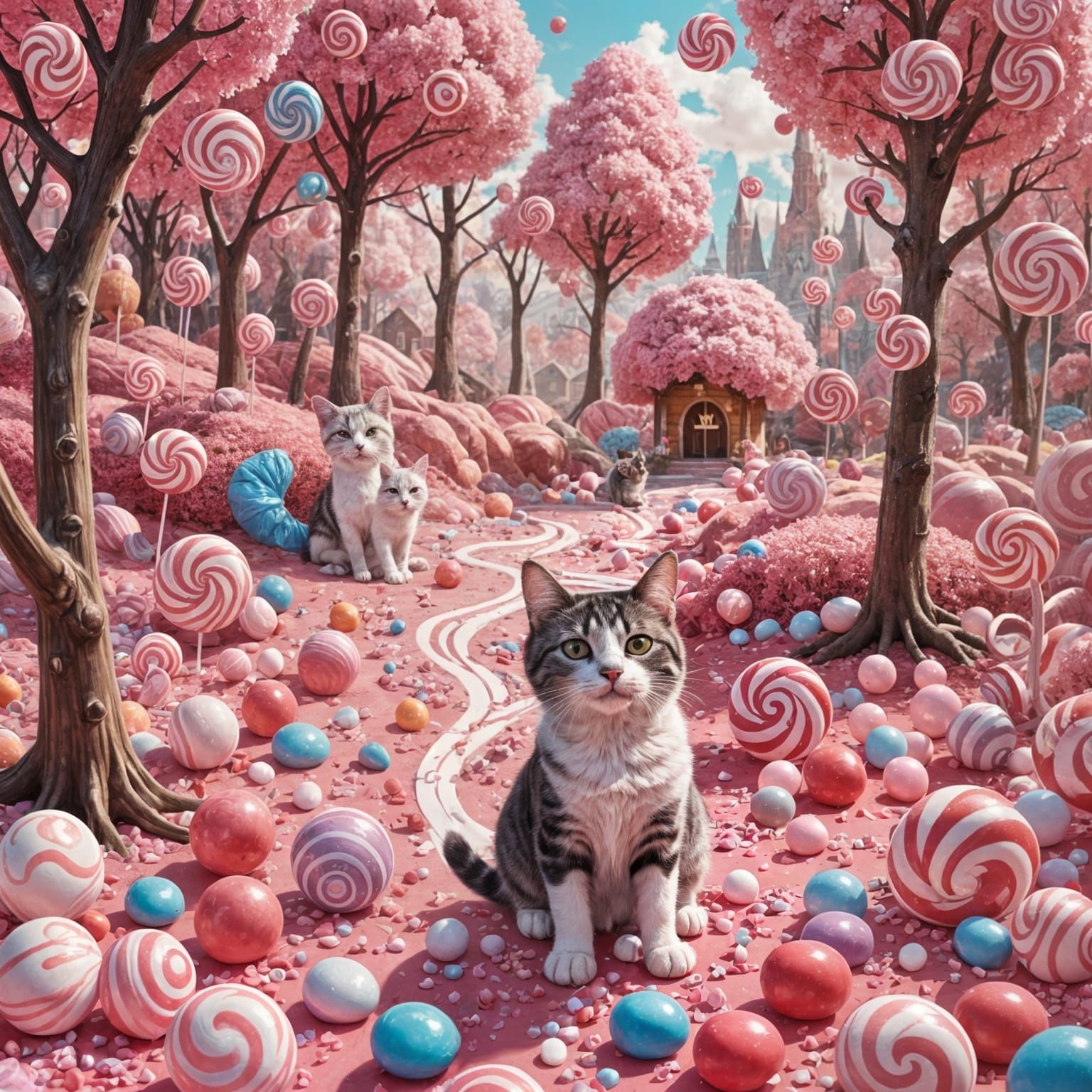 Cat and Dog Play in Pink Candy Land