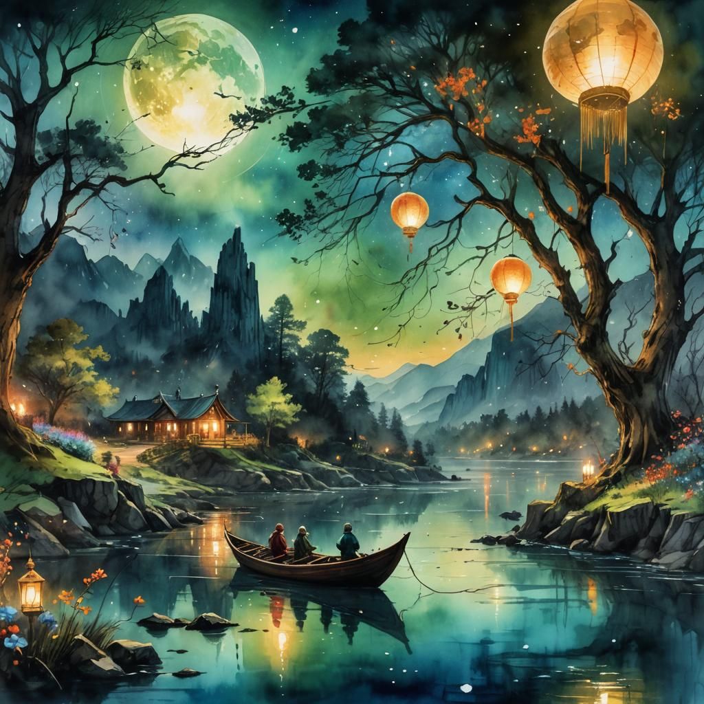 sunset sky nighttime large dramatic blood moon streaked like bloo...