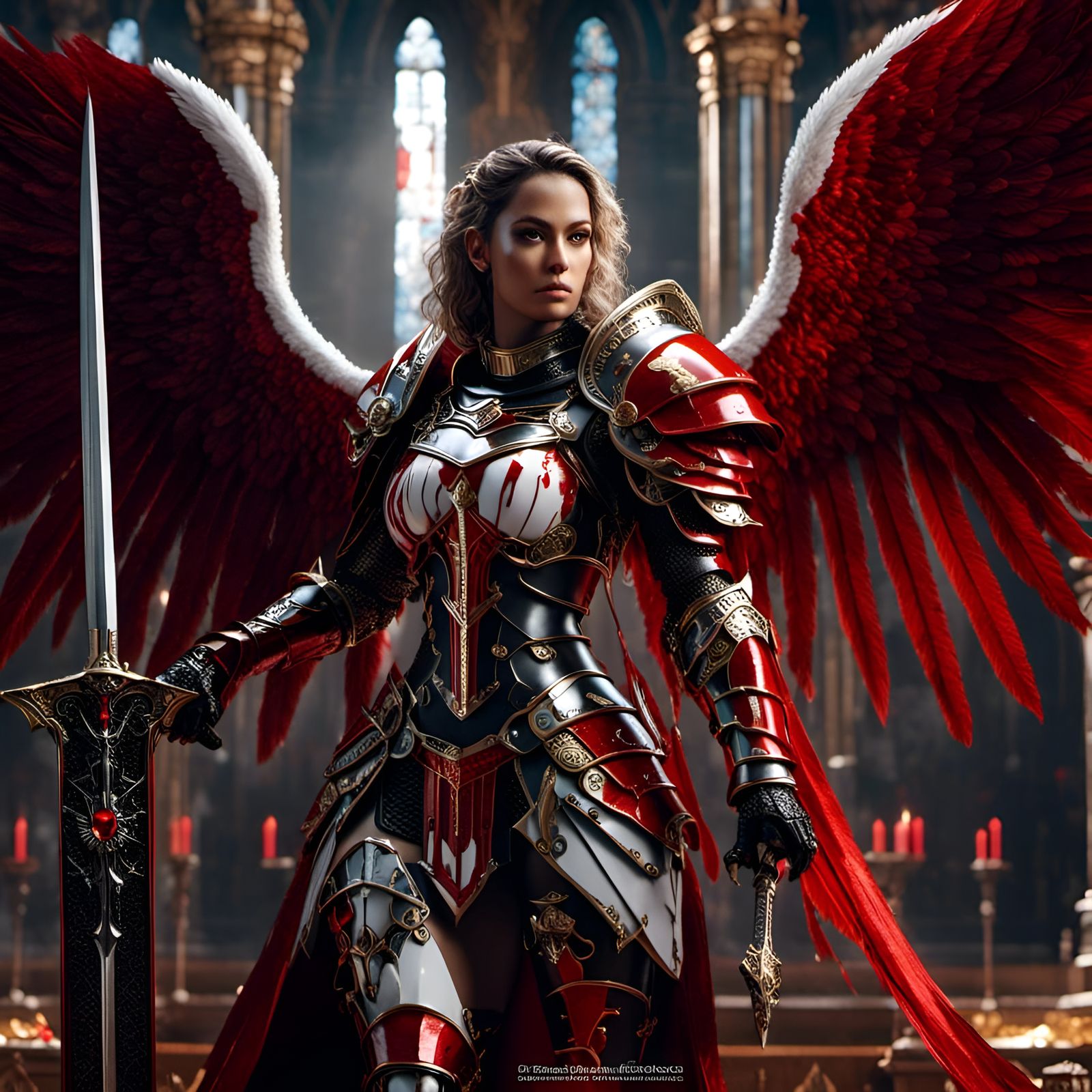 Bloodied Angel of Vengeance in Dark Fantasy Style