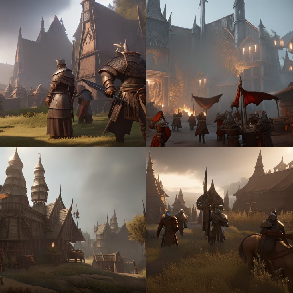 Medieval Market Scene in Dark Fantasy Style