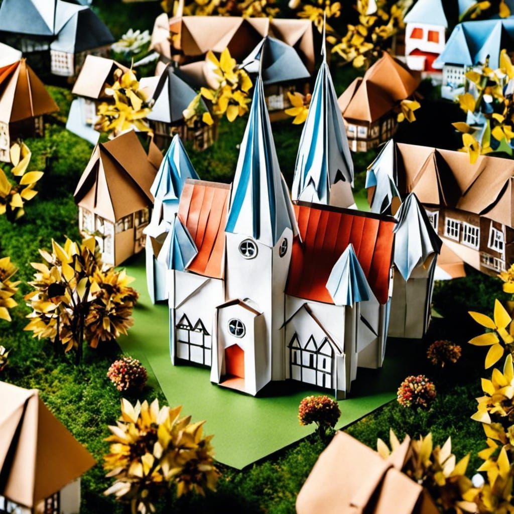Origami Bavarian Village Square Aerial View