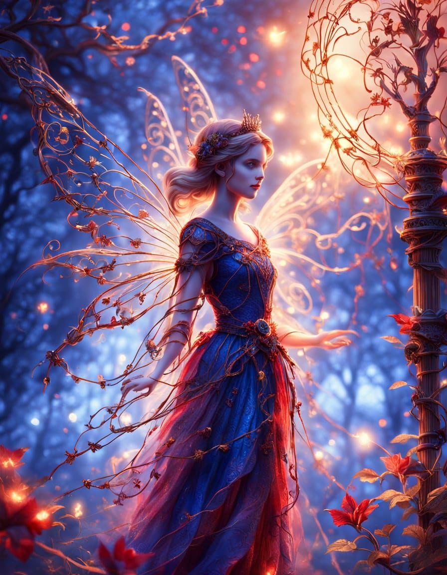 Glowing Fairy in Wire Art Maze, Thomas Kinkade Style