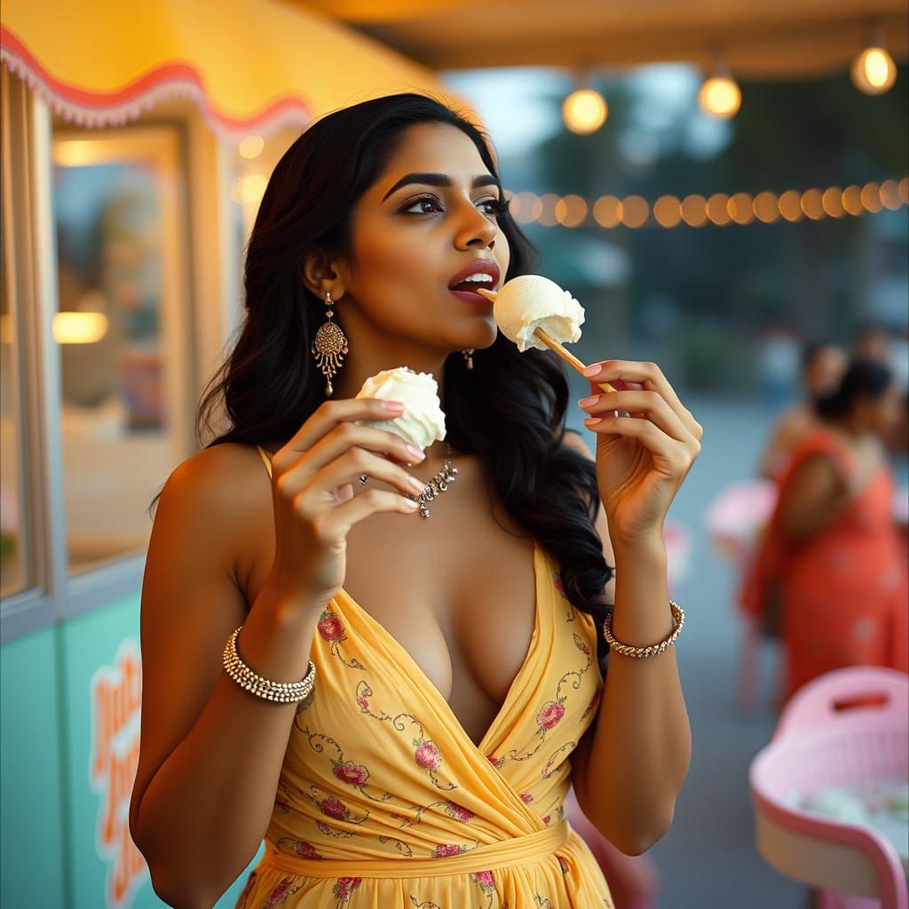 Indian Woman in Low-Cut Dress: Cinematic Film Style